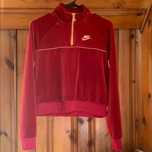 Red Nike suede crop top sweater